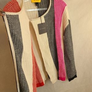 ST JOHN  Women's Striped Zip Up Cardigan in Porcelain Multi Size S